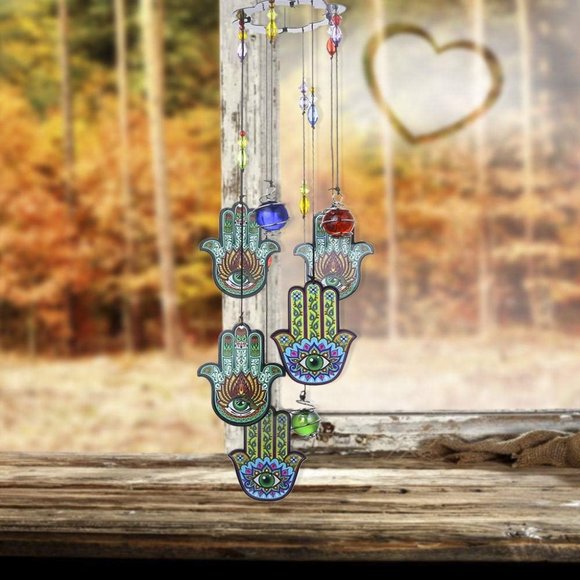 HAMSA Hand Symbol Hanging Beaded Metal Windchime Sun Wind Chime NEW - Picture 7 of 9